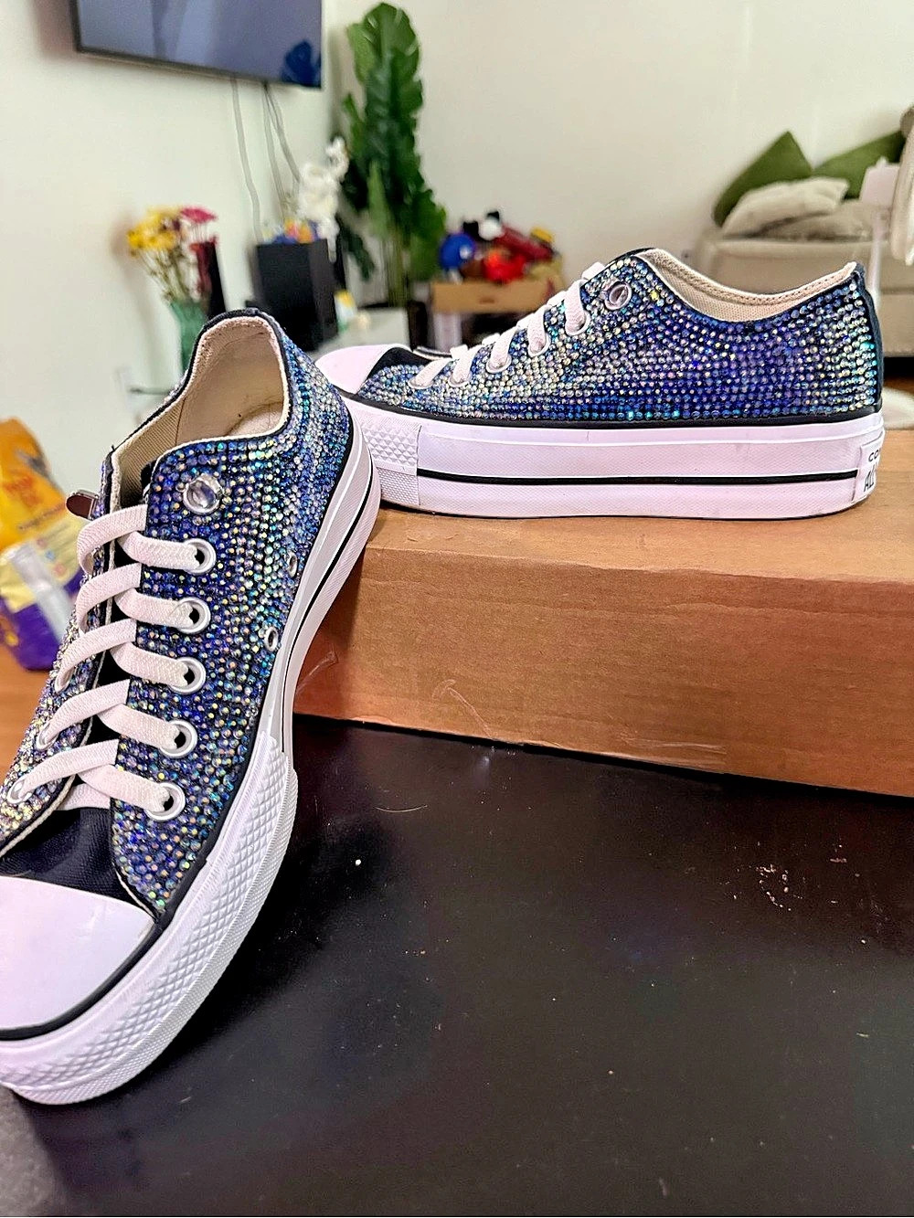 Converse Chuck Taylor All Star Lift Ox Rhinestone Sneakers Blue & Silver Edición